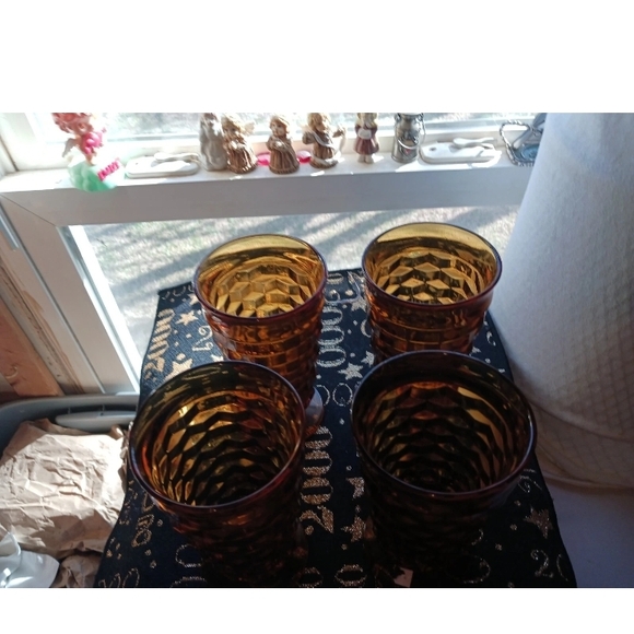 Indiana Glass Brown Drinkware Set  Of Four Vtg Indiana Gold Whitehall Colony - Picture 2 of 3